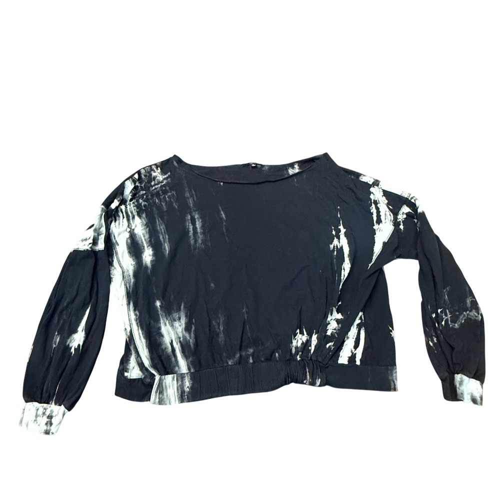 Fate Womens Small Black White Tie Dye Long Sleeve Cotton Boat Neck Blouse Top